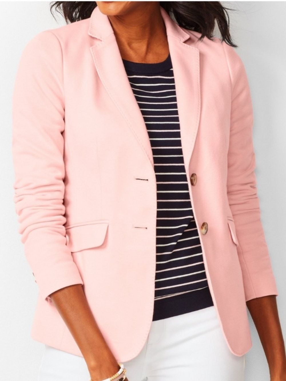 Talbots Aberdeen Knit Blazer Pique Knit Blush Pink Sz 10